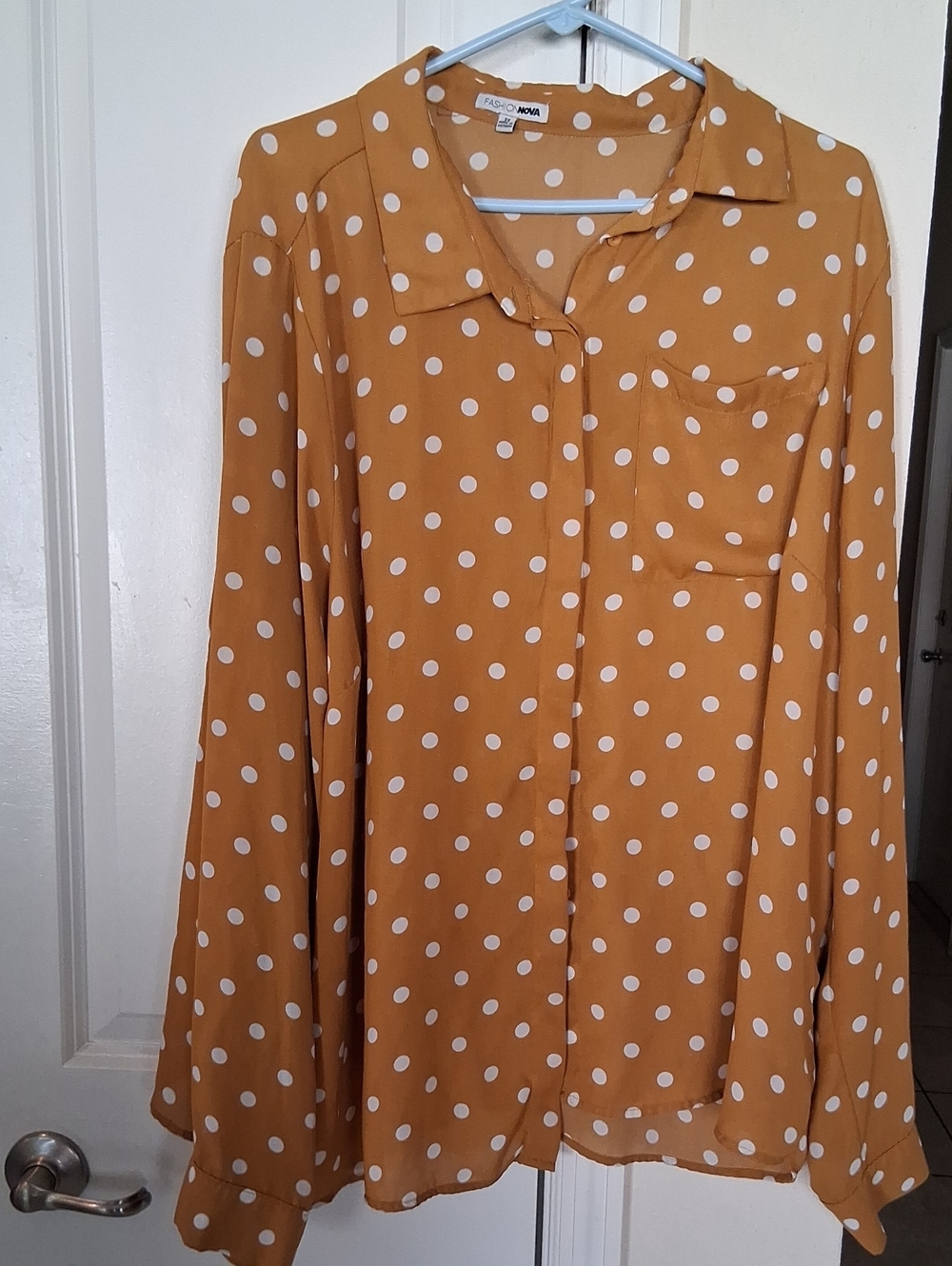 Fashion Nova Mustard Yellow Polka Dot Button-Down Shirt